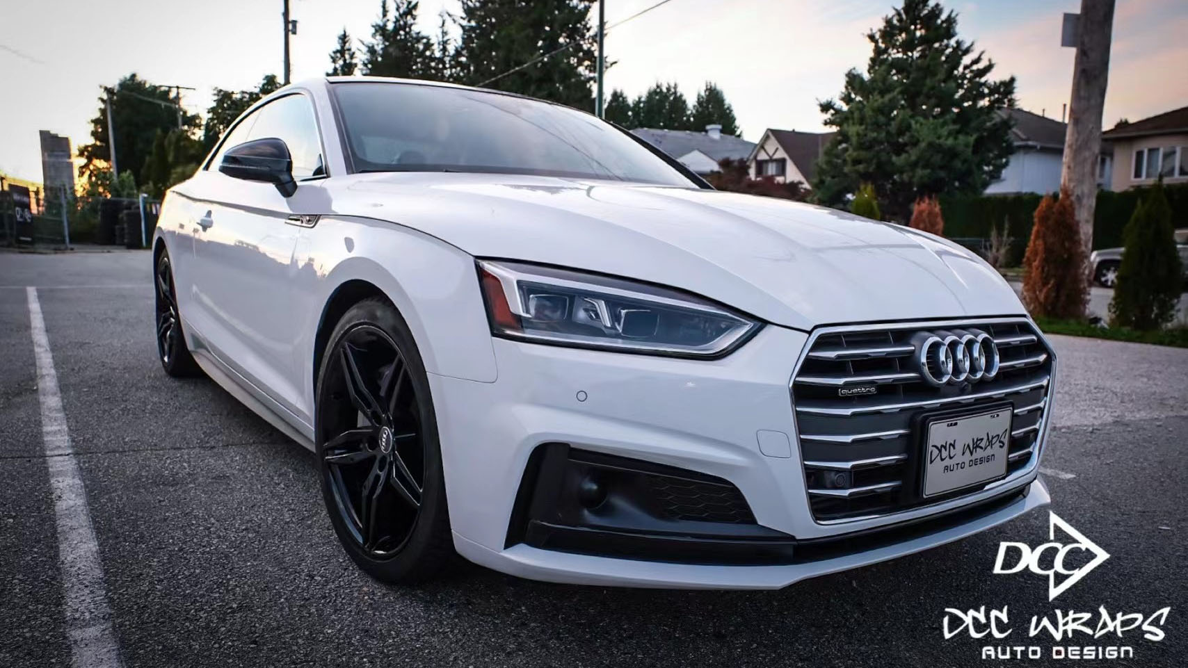 2017 Audi A5 Trim black wrap + mirrors black wrap + gloss black painted wheels