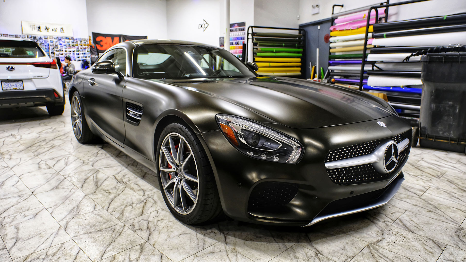 Mercedes Benz AMG GTS wrapped Gold Dust Black