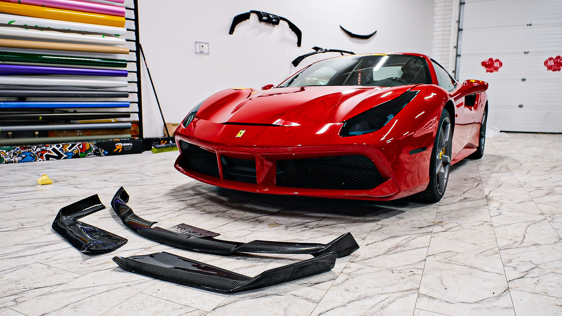 Ferrari 488 installed carbon fiber lips
