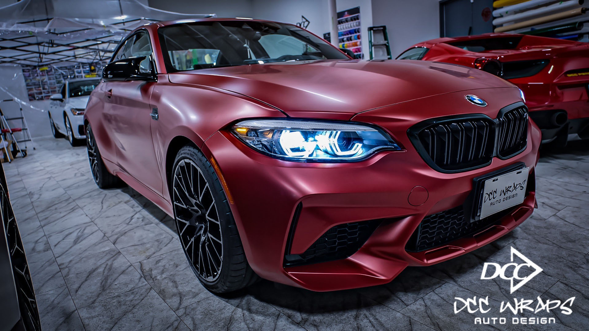 BMW M2 wrapped satin vampire red