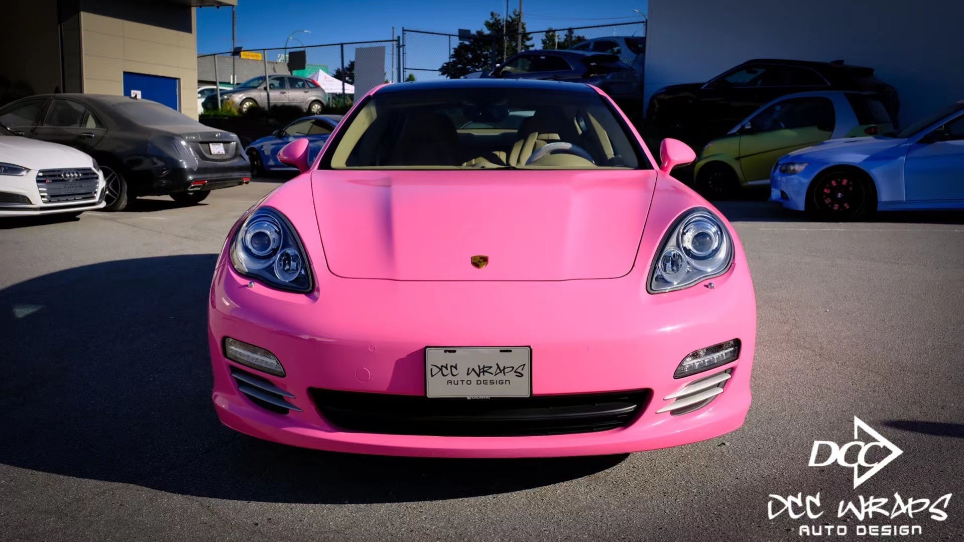 Porsche Panamera 4s wrapped gloss hot pink