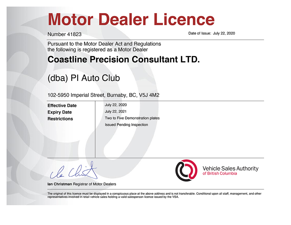 Motor Dealer Licence BC
